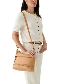 Whip Stitch Top Zip Shoulder Bag