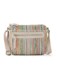 Straw Zipper Front Crossbody 