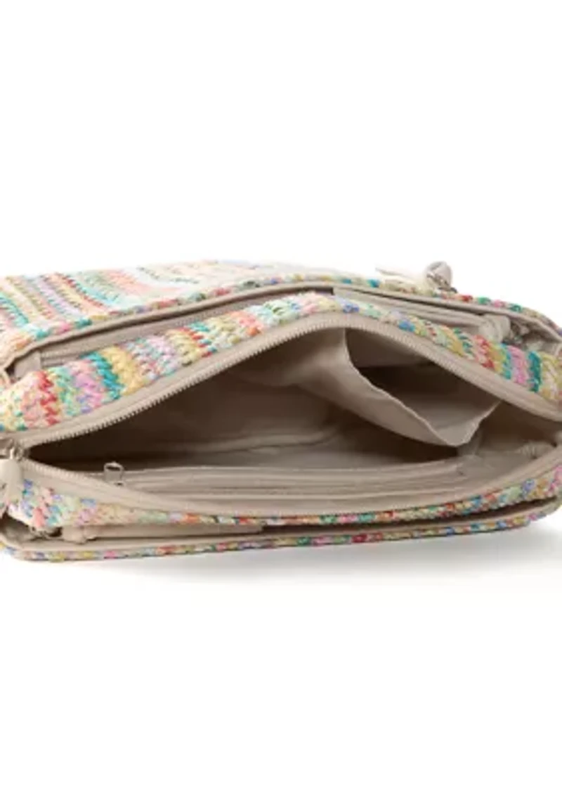 Straw Zipper Front Crossbody 