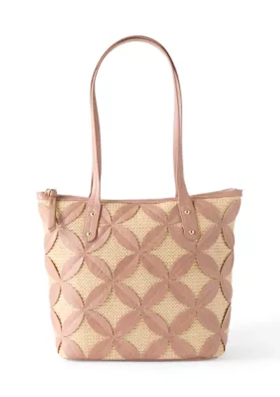 Straw Applique Double Top Handle Tote