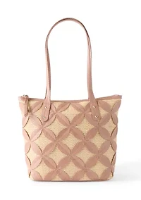 Straw Applique Double Top Handle Tote