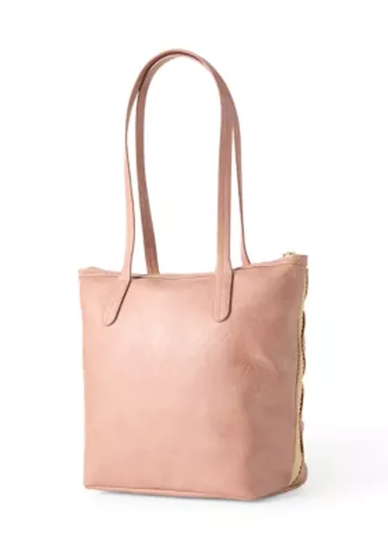 Straw Applique Double Top Handle Tote