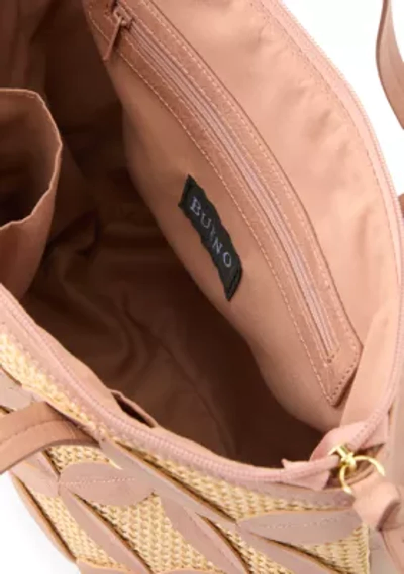 Straw Applique Double Top Handle Tote