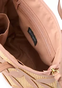 Straw Applique Double Top Handle Tote