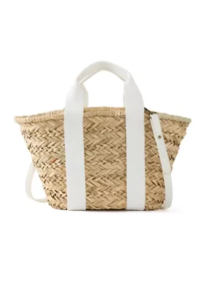 Straw Bucket Crossbody with Color Handle