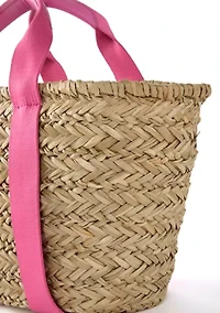 Straw Bucket Crossbody with Color Handle