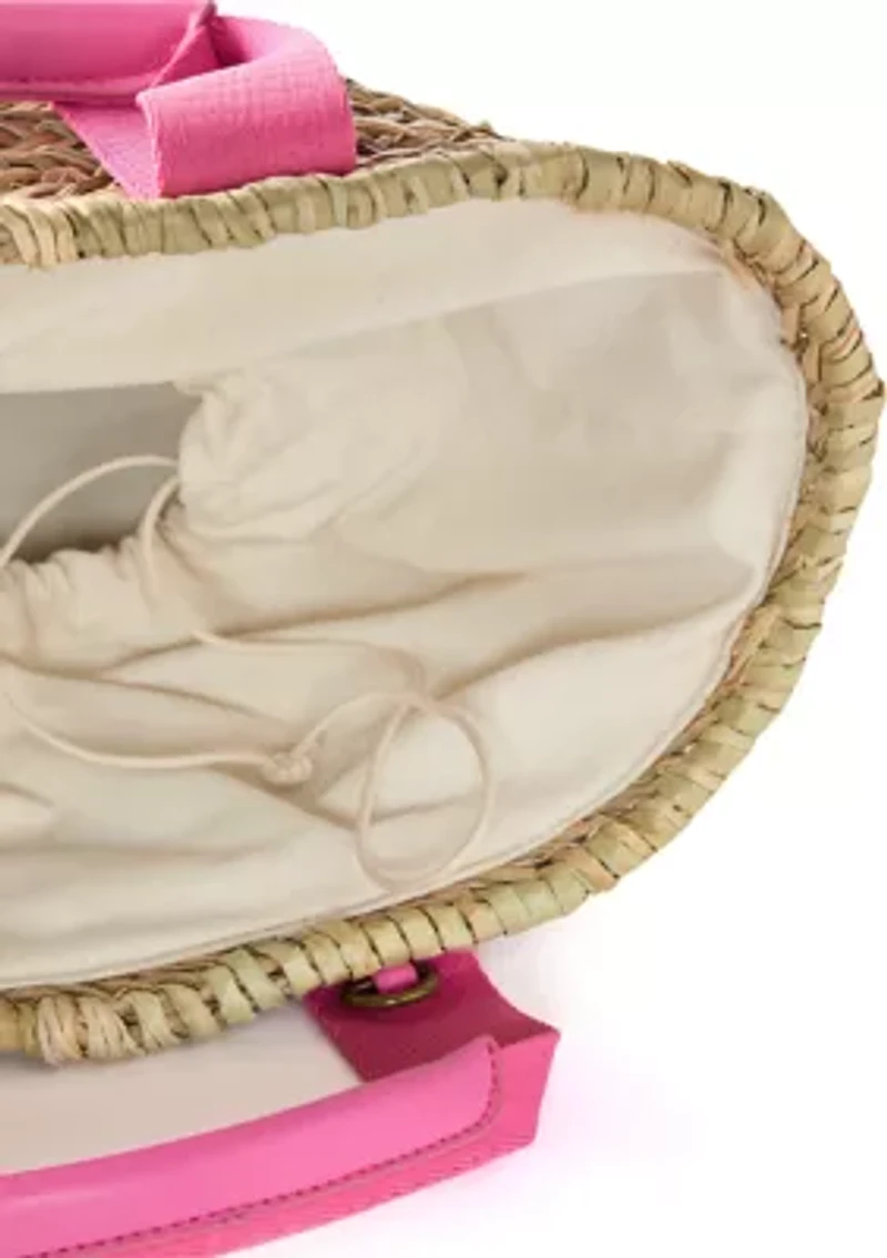 Straw Bucket Crossbody with Color Handle