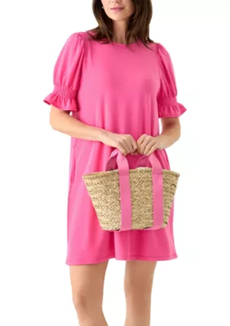 Straw Bucket Crossbody with Color Handle