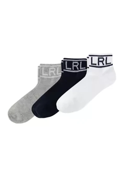 Logo Embroidered Quarter Socks - 3 Pack