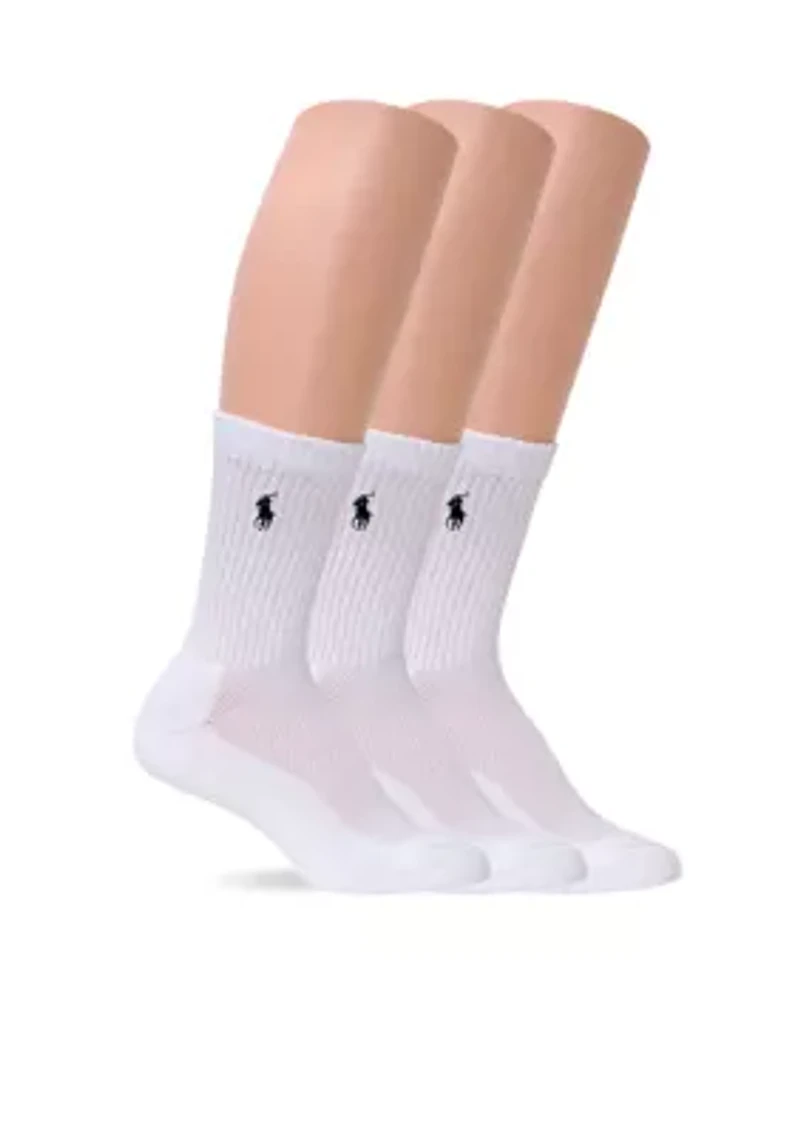 Cushion Sole Mesh Top Crew Sport Socks - 3 Pack