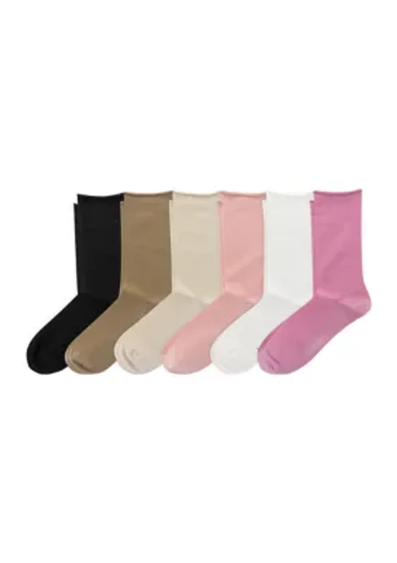 Textured Solid Roll Top 6 Pack of Socks