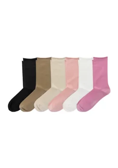  Textured Solid Roll Top 6 Pack of Socks 