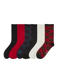 Holiday Plaid Crew Socks 6 Pack
