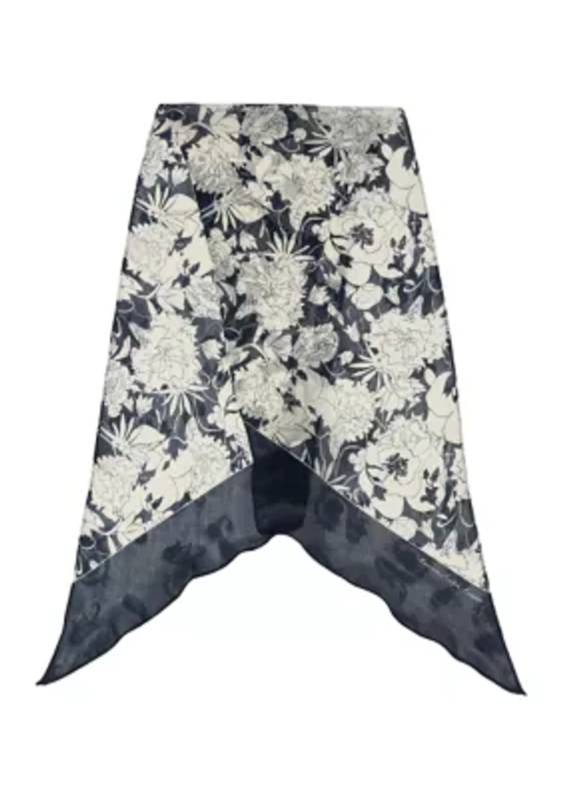 Floral Oblong Scarf with Bias Ends