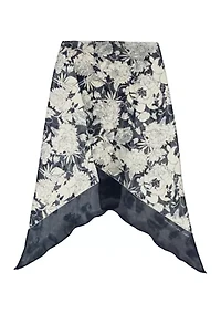 Floral Oblong Scarf with Bias Ends