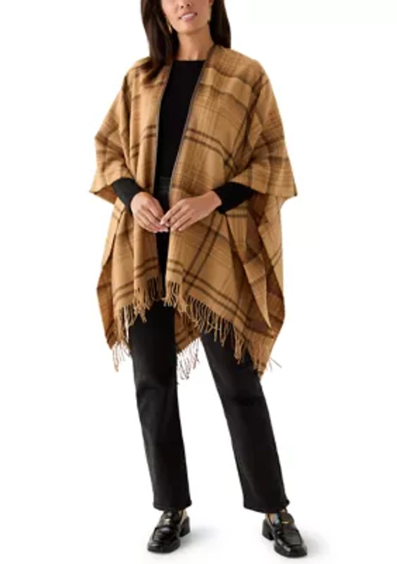Women's Plaid Ruana with Fringe