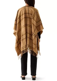 Women's Plaid Ruana with Fringe