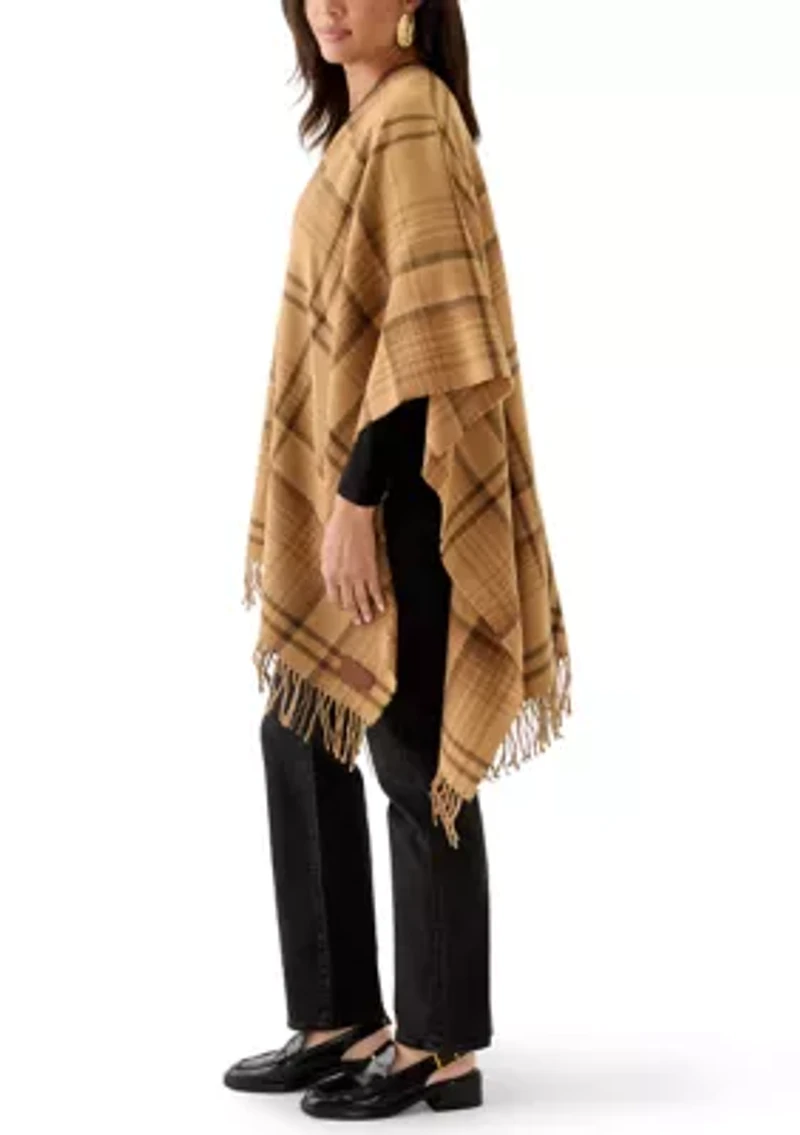 Women's Plaid Ruana with Fringe