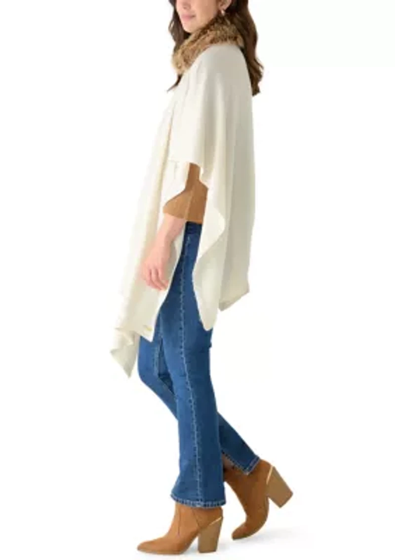 Fur Collar Knit Ruana