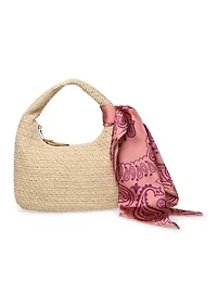 Deana Straw Hobo Bag with Scarf