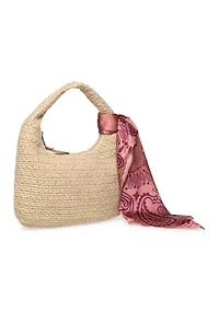 Deana Straw Hobo Bag with Scarf