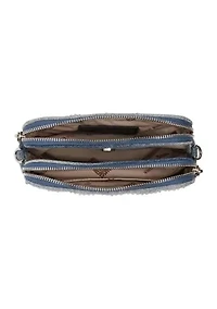 Daisy Denim Crossbody Bag with Rhinestones