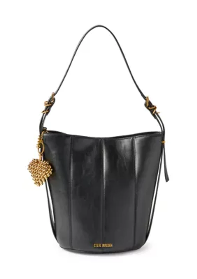 Buckle Strap Bucket Bag with Charm