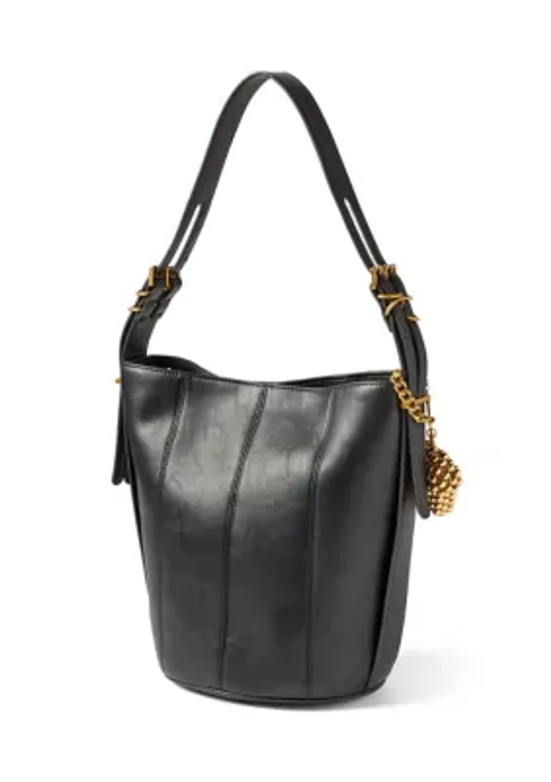 Buckle Strap Bucket Bag with Charm