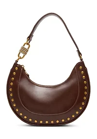 Studded Crescent Glazed Shoulder Bag