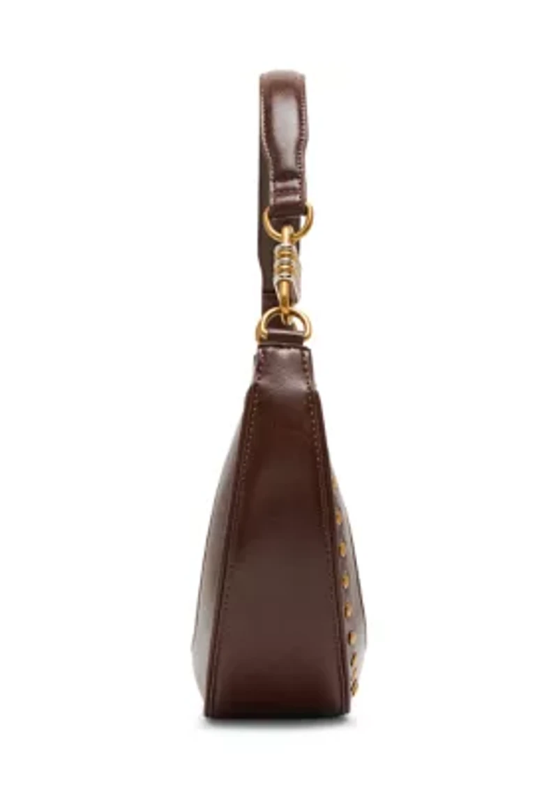 Studded Crescent Glazed Shoulder Bag