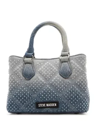 Mickie Denim Handbag with Clear Stones