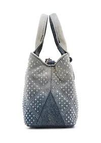 Mickie Denim Handbag with Clear Stones