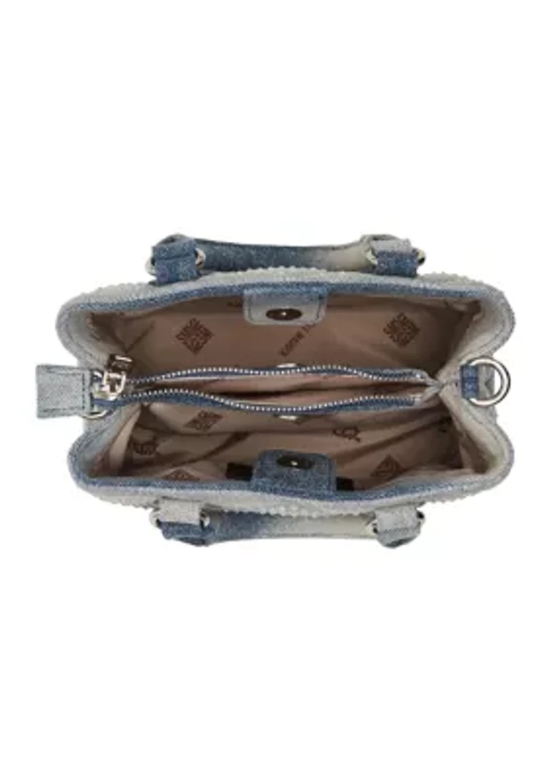Mickie Denim Handbag with Clear Stones