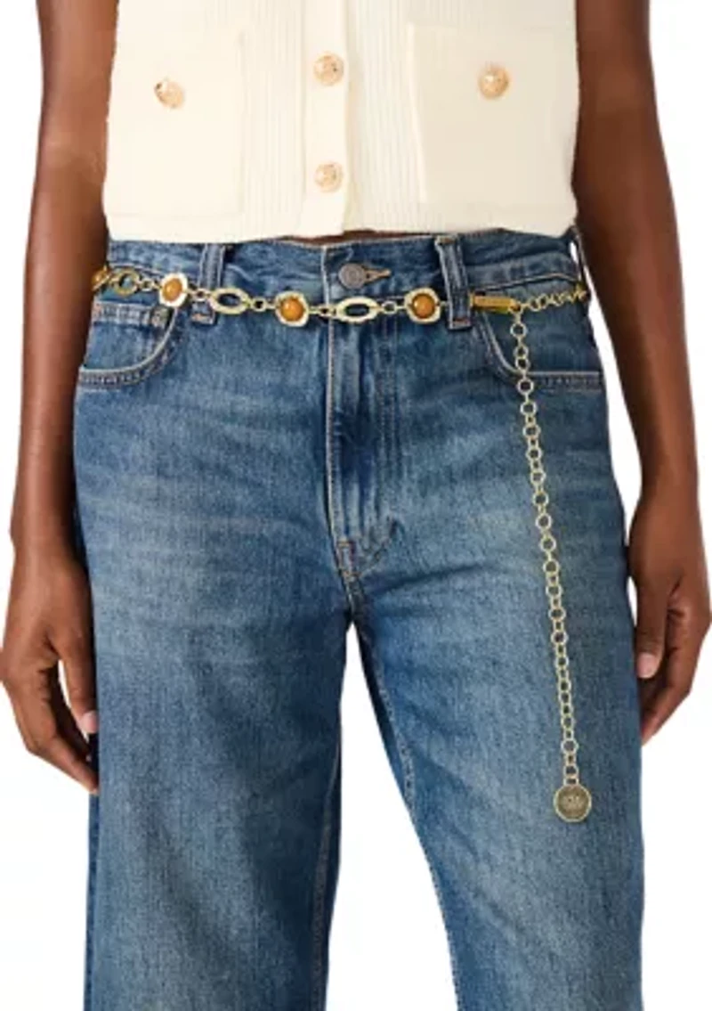 Hammered Metal and Stone Chain Belt