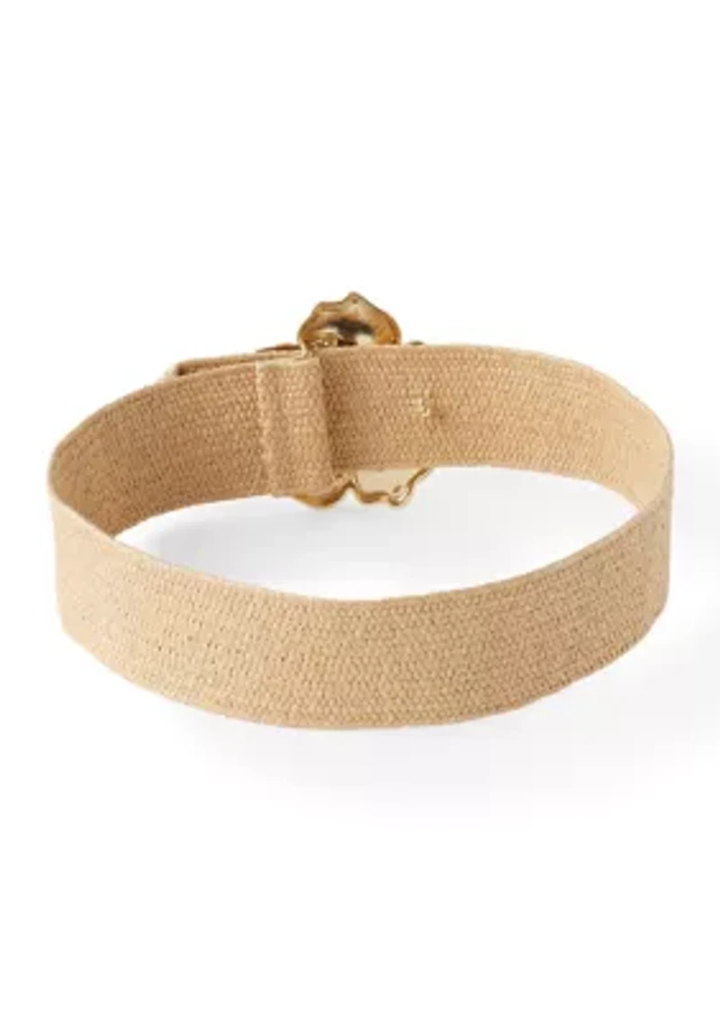 Raffia Stretch Belt with Flower Buckle