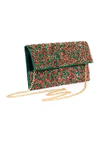 Beaded Half Flap Clutch