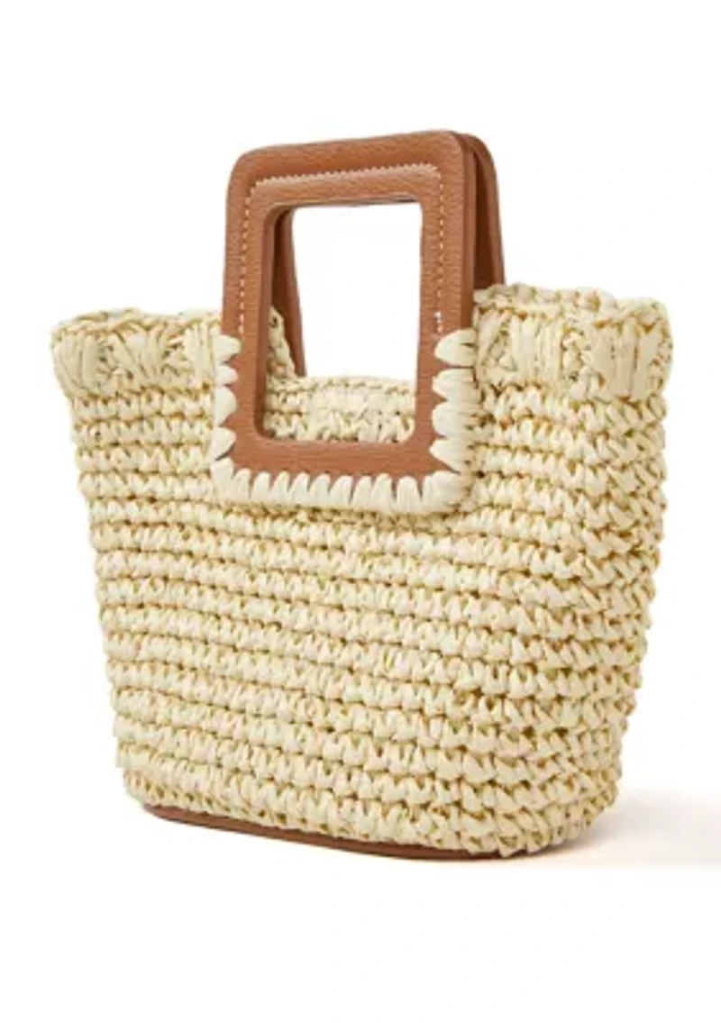 Straw Midi Satchel with Cutout Handle