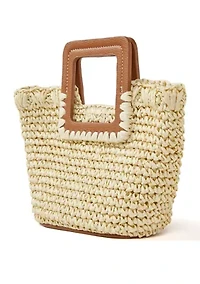 Straw Midi Satchel with Cutout Handle