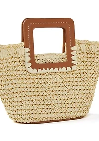 Straw Midi Satchel with Cutout Handle