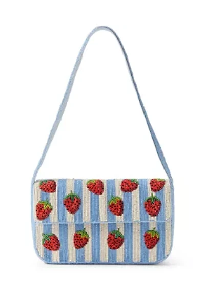 Beaded Strawberry Striped Shoulder Bag
