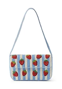 Beaded Strawberry Striped Shoulder Bag