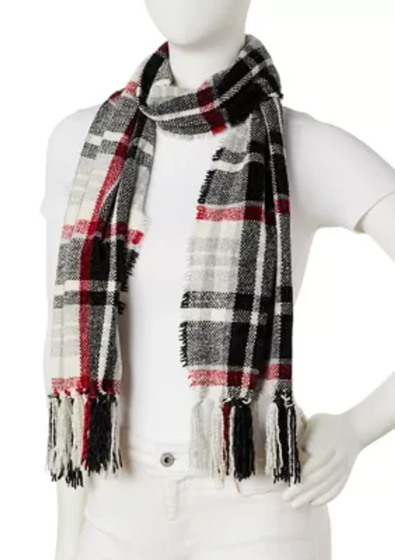 Women's Square Plaid Chenille Scarf
