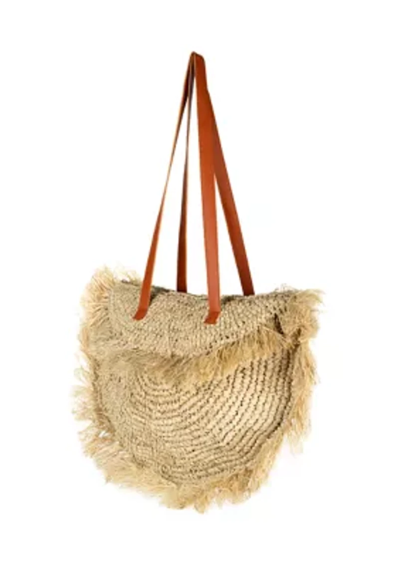 Straw Fringe Moon Tote