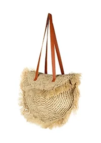 Straw Fringe Moon Tote