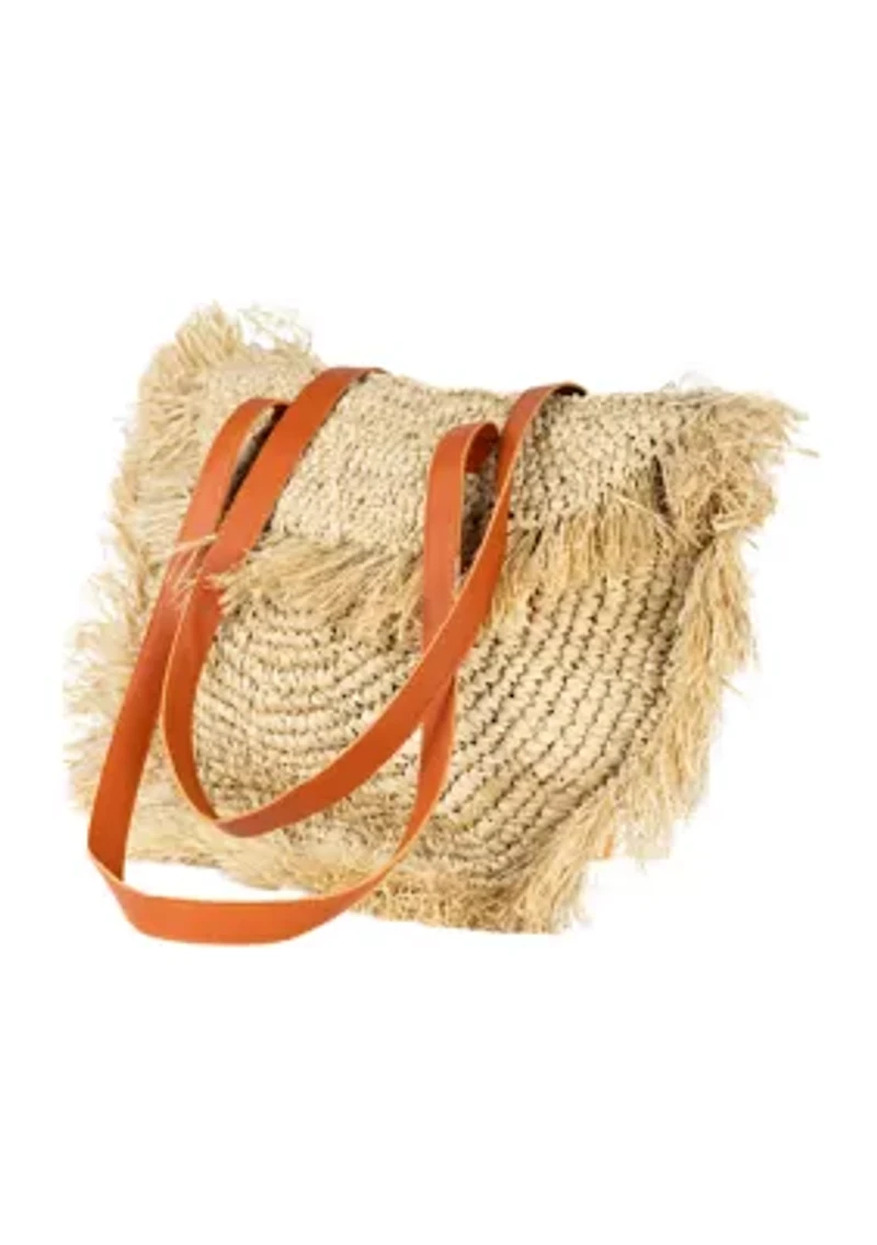 Straw Fringe Moon Tote
