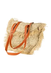 Straw Fringe Moon Tote