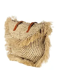 Straw Fringe Moon Tote