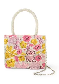 Beaded Floral Top Handle and Shoulder Bag