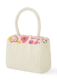 Beaded Floral Top Handle and Shoulder Bag