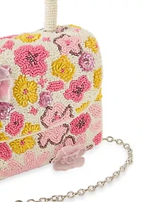 Beaded Floral Top Handle and Shoulder Bag